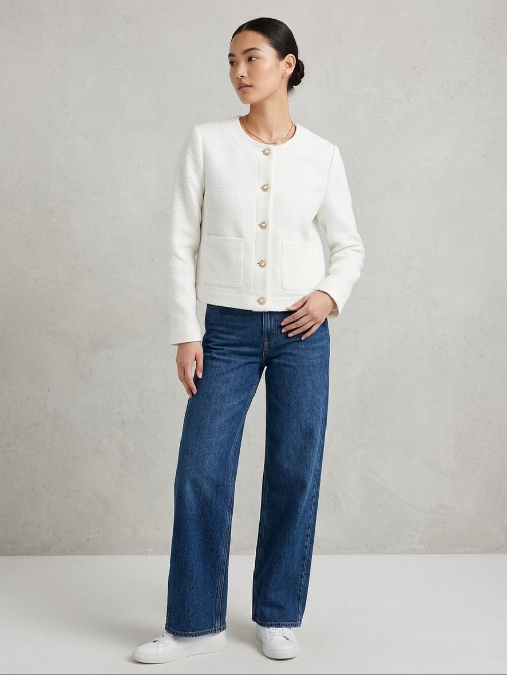 NWT - J.Crew Tweed Lady Jacket with Pearl Buttons, Ivory/White